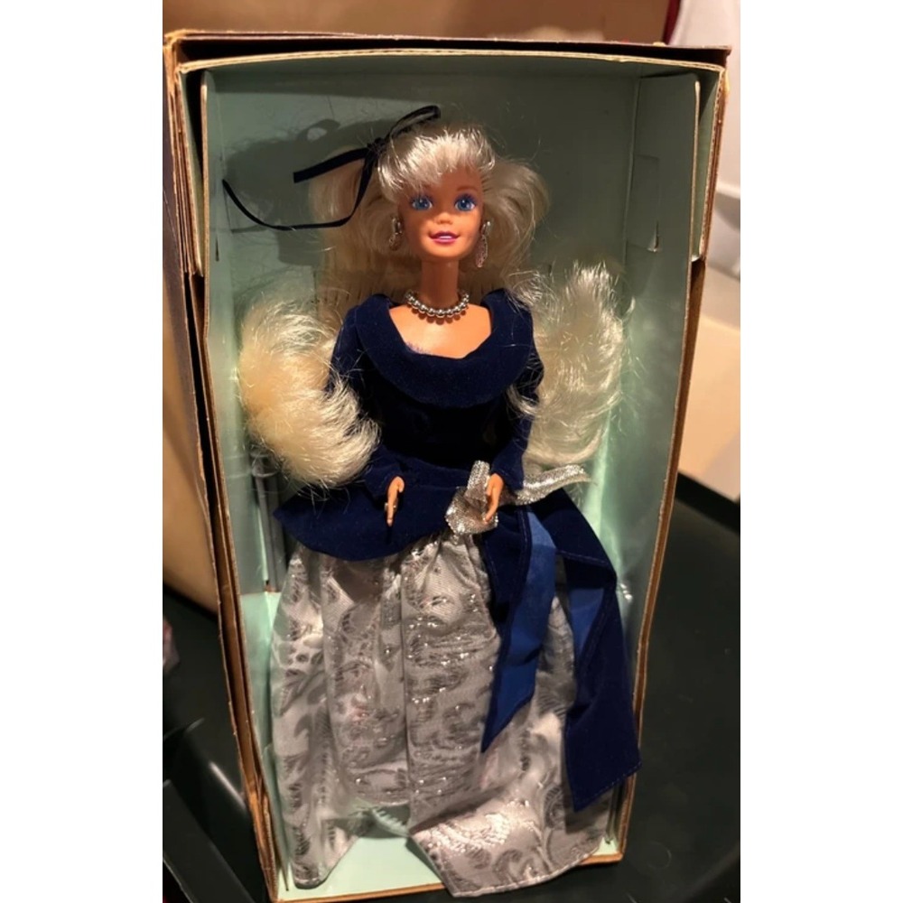 Avon Special Edition Winter Velvet Barbie  Blue Velvet Silver Gown